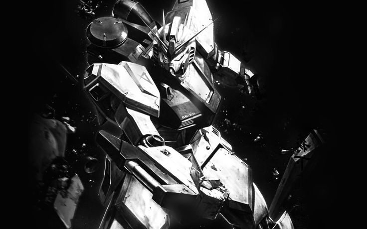 a black and white photo of a sci - fi robot in the middle of space