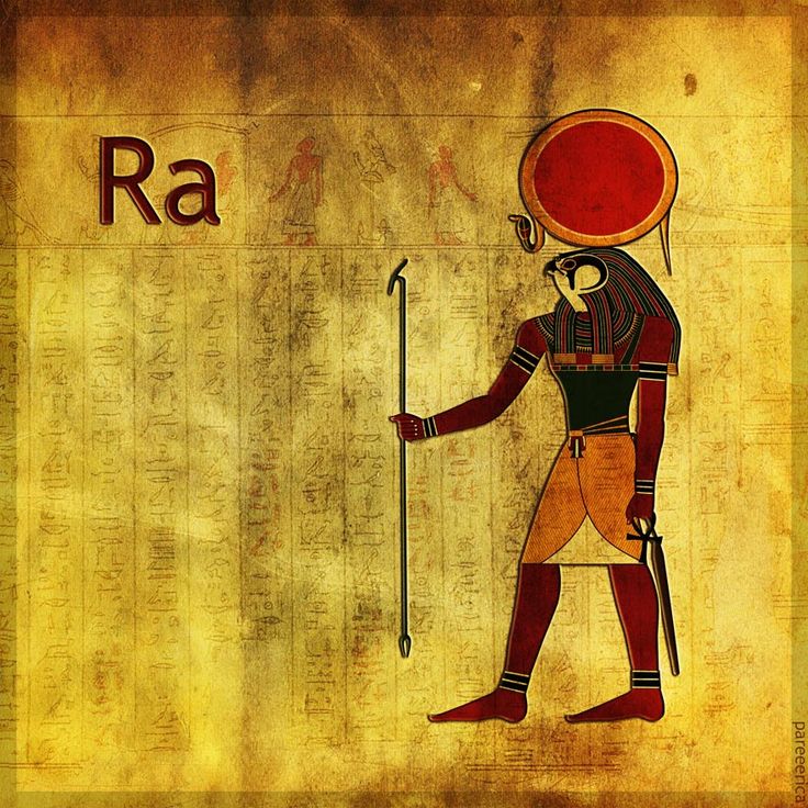 an ancient egyptian painting with the name ra on it's chest and holding a staff