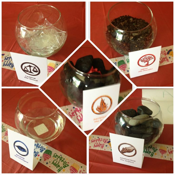 there are four pictures of different items in the bowl and on the table, each with an individual's name