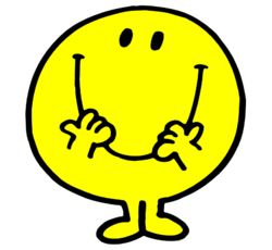 a yellow smiley face with arms and legs