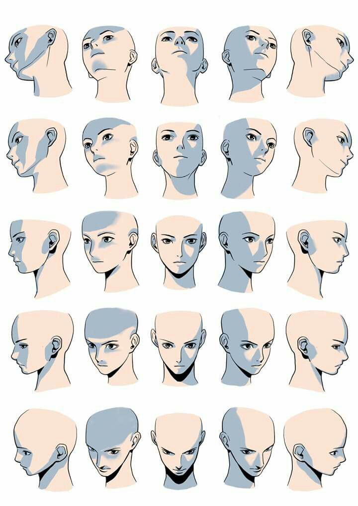 a bunch of heads with different angles and hair styles on them, all in various poses