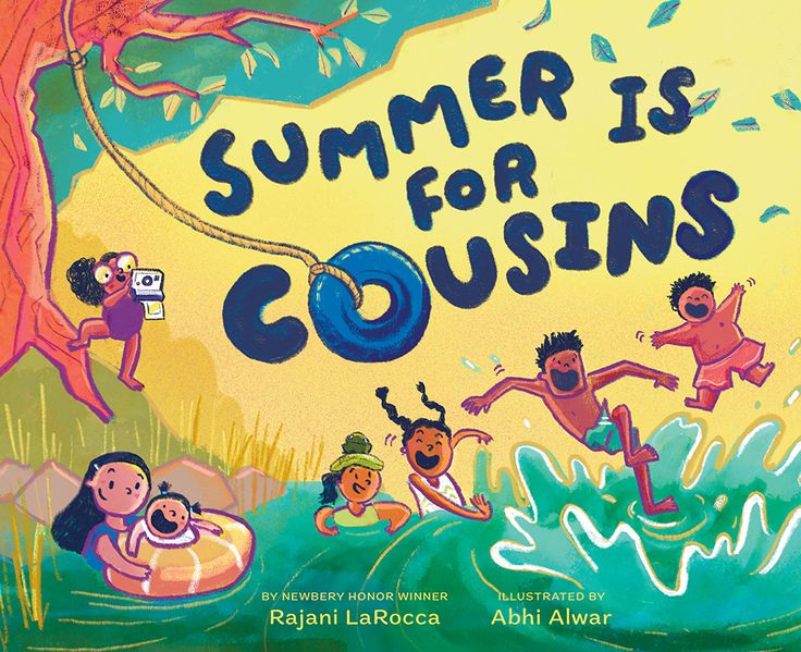 the book cover for summer is couisins, with children swimming and playing in the water