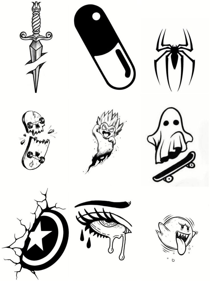 various tattoo designs are shown in black and white