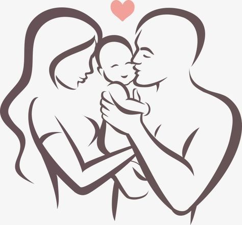 a woman holding a baby in her arms with a heart above her head on a white background