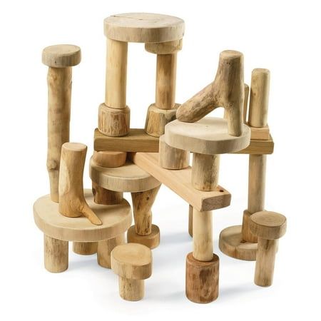 several wooden toys stacked on top of each other