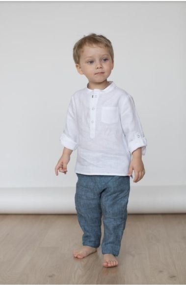 Linen Shirt For Boys - Free Sewing Pattern (Sizes 2-7 Years) - Do It Yourself For Free Boys Linen Pants, Boys Denim Shirt, Boys Linen Shirt, Boys Shirts Pattern, Boys Sewing Patterns, Kids Wear Boys, Kids Dress Boys, Boy Sewing, Mandarin Collar Shirt