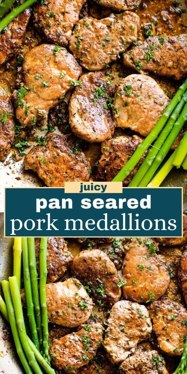 pan seared pork medallions with asparagus and parsley on the side