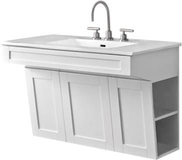 a white bathroom sink sitting under a faucet