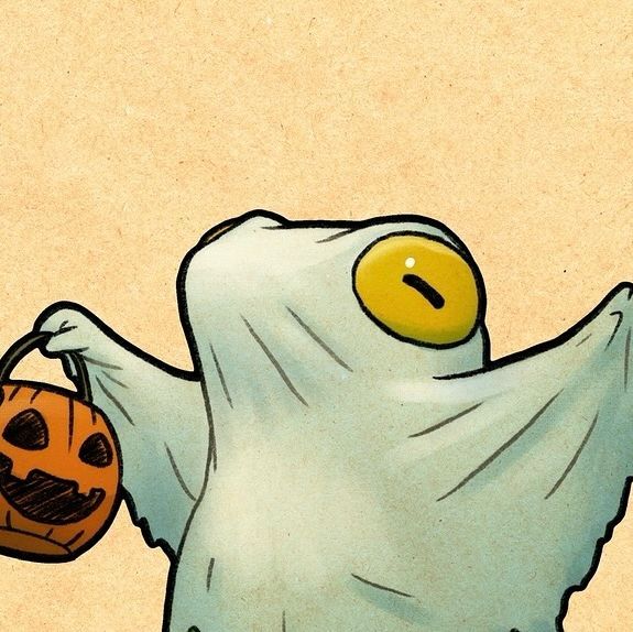 a cartoon ghost with a pumpkin in his hand