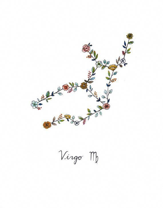 the letter v is made up of flowers and leaves, with the word virgo m in it