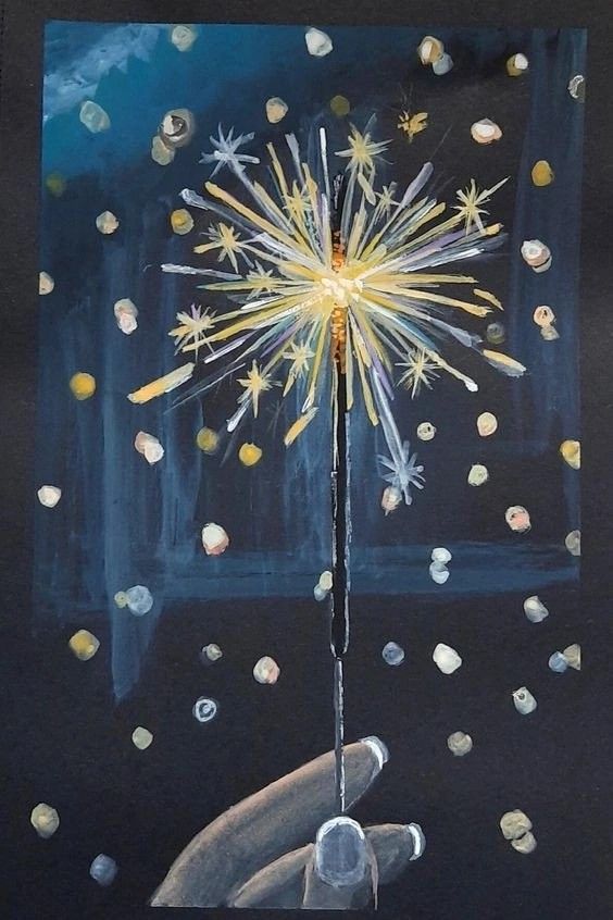 a painting of a hand holding a sparkler