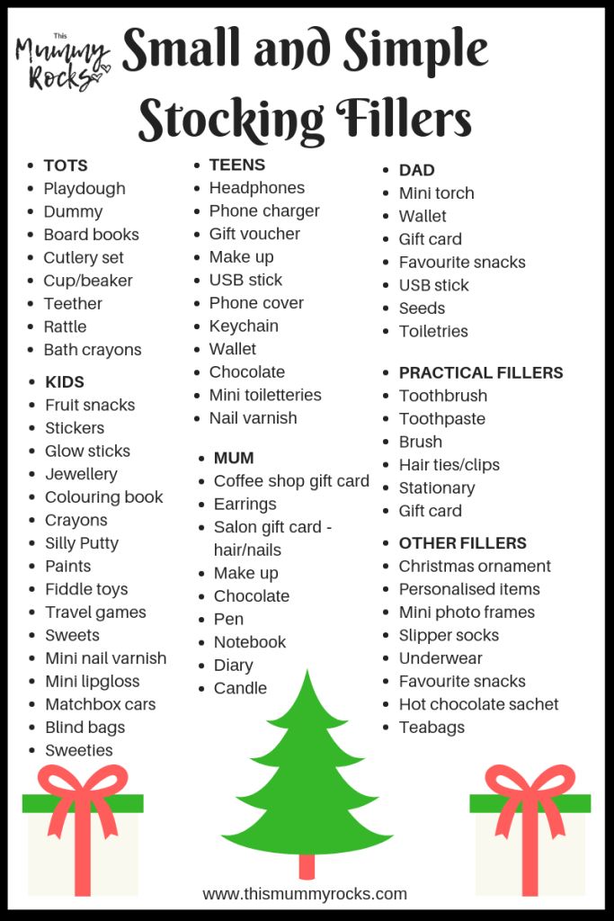 christmas stocking fillers list with the words small and simple