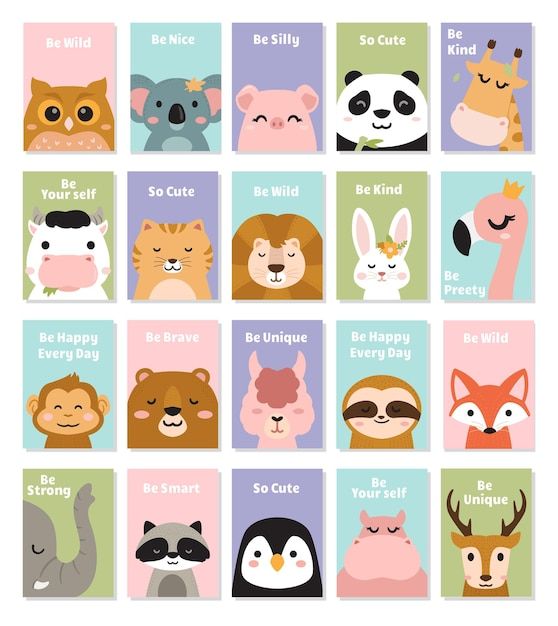 an animal poster with the words be kind of cute in different colors and animals on it