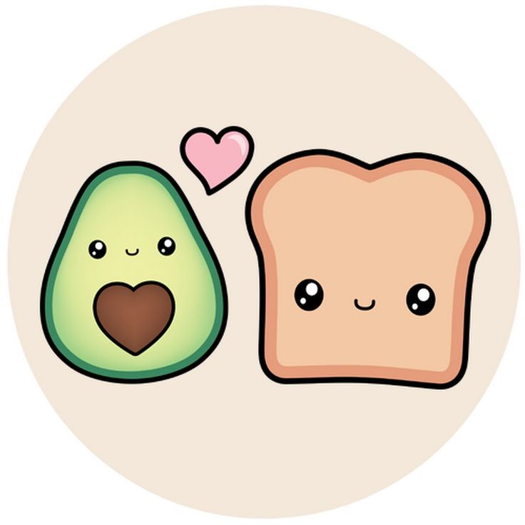 an avocado and slice of bread with a heart on the side, in a circle