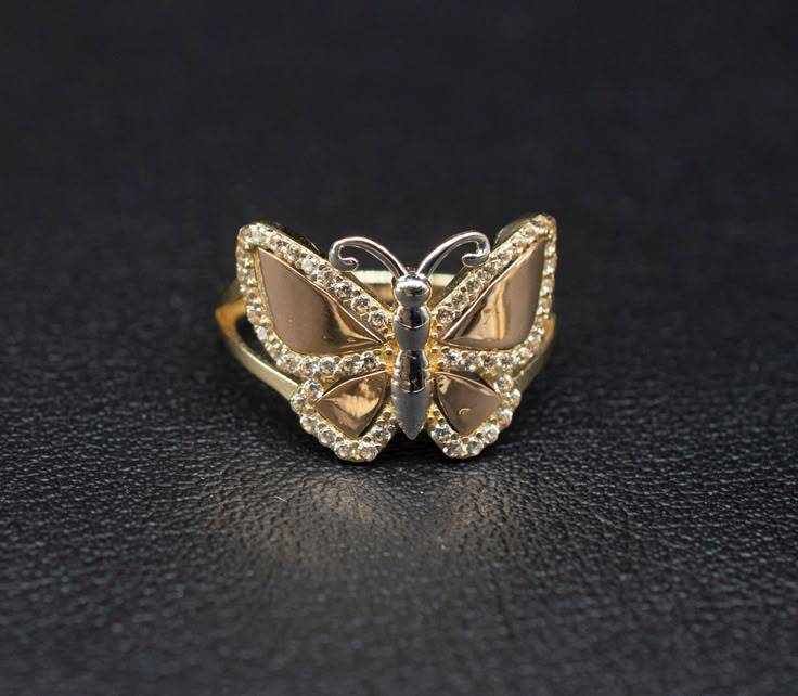 "14k Real Solid Yellow Gold Butterfly Ring, 14k Solid Gold Women Dainty Ring, Butter Symbol Gemstone Gold Ring for Women, Gift, Gold Ring, Minimalist Ring * Metal : Real 14K Yellow Gold, (Properly Stamped, 14K)  * Condition : Brand New * Finish : Polished * Band thickness: 1.8 mm  * Butterfly Size: 14 mm length, 18 mm width * Scale: : 6,5US, 7US, 7.5US, 8US, 8.5US * Stone: Cubic Zirconia These Rings are 100% Authentic 14K Solid Real Gold .  \"Not Plated or Filled\" This is a Beautiful Genuine Real 14K Solid Gold  Butterfly Ring BOSPHORUSGOLD" Real Gold Rings For Women, Gold Butterfly Ring With Diamond Accents, Gold Butterfly Ring With Diamond Accents For Formal Occasions, Hallmarked Butterfly Ring For Promise, Silver Butterfly Ring In 14k Gold For Wedding, Gold Butterfly Ring For Formal Occasions, Formal 14k Gold Butterfly Ring, Fine Jewelry Yellow Gold Butterfly Ring With Diamond Accents, Elegant Silver Butterfly Ring In 14k Gold