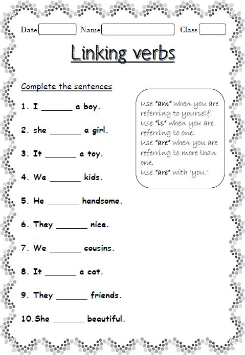 the worksheet for linking verbs with pictures and words to help students understand what they