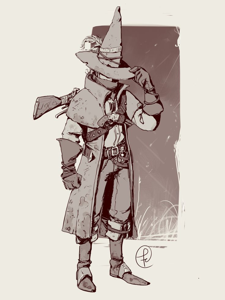 a drawing of a man with a hat and coat