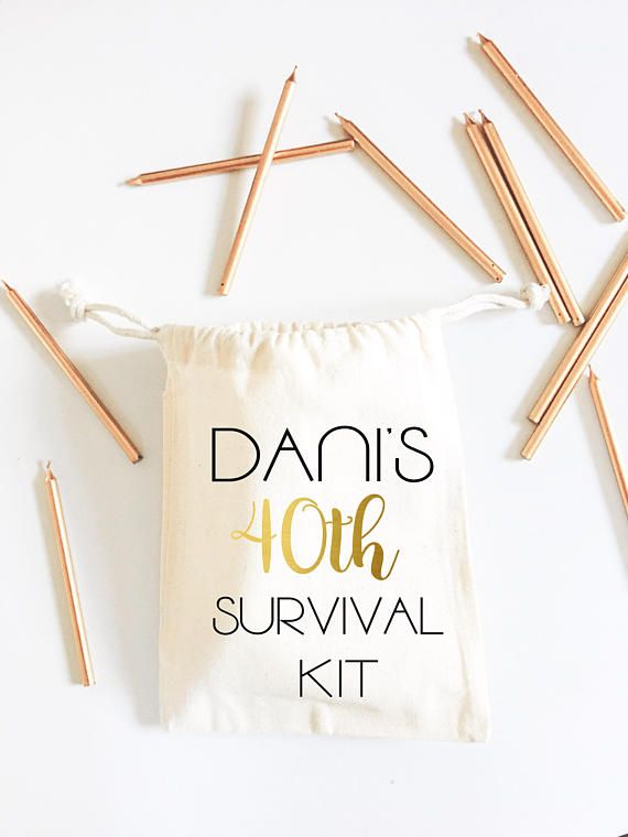 a drawstring bag with the words danis 10th survival kit written on it