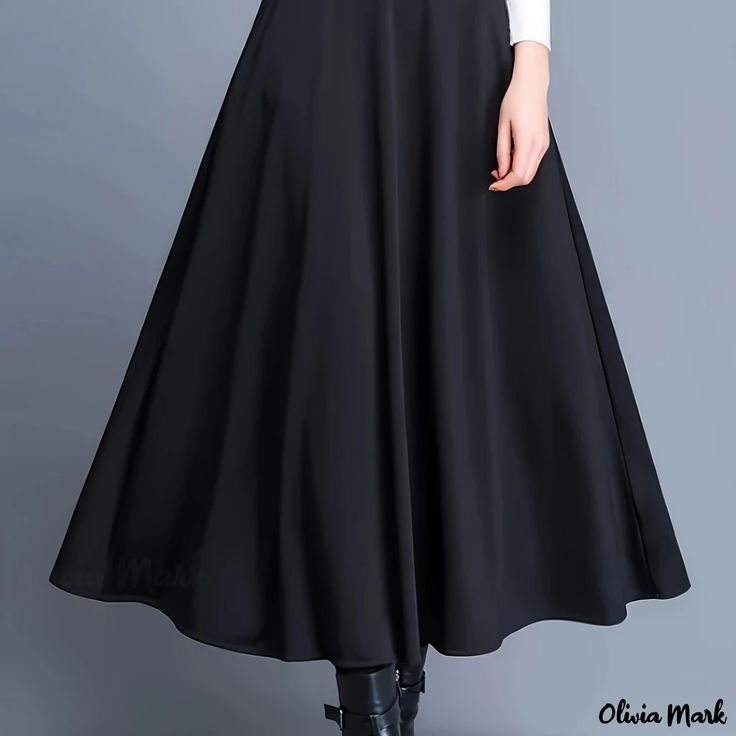 Olivia Mark - Women's Elegant Skirt, Plus Size Solid High Waist A-line Maxi Skirt With Pockets Wine Red Skirt, Midi Skirt With Pockets, High Waisted Maxi Skirt, Lady Style, Zippers Fashion, Work Skirts, Skirt Maxi, Spring Skirts, Elegant Skirt