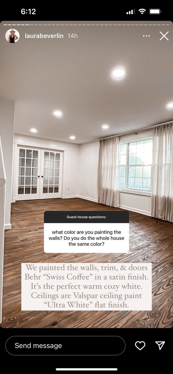 an image of a room with wood floors and white curtains on the windowsills