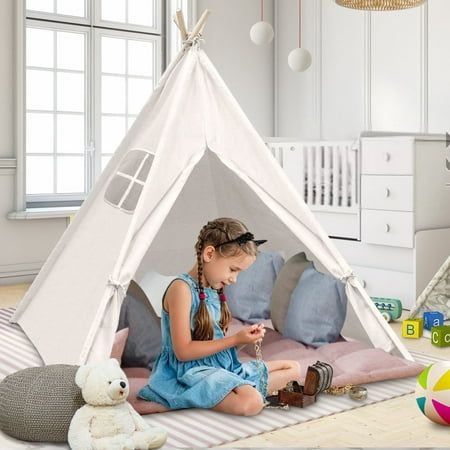 Wisairt Kids Play Tent, Washable Foldable Teepee Tent, Outdoor Indoor DIY Toddler Tent for Girls Boys (White) Note: No stars light, bunting and other decorations! Wisairt play tent provide children with a safe shelter. Kids tents help inspire children's creativity and nurture their imaginations and are the ultimate gift for children's birthdays or Easter Christmas.You can let the children do their own DIY or paint the tent with other decorative items. Give full play to the children's free creati Teepee Tent Outdoor, Toddler Tent, Toddler Playhouse, Canvas Teepee, Teepee Play Tent, Dreamy Nursery, Stars Light, Kids Teepee Tent, Kids Play Tent