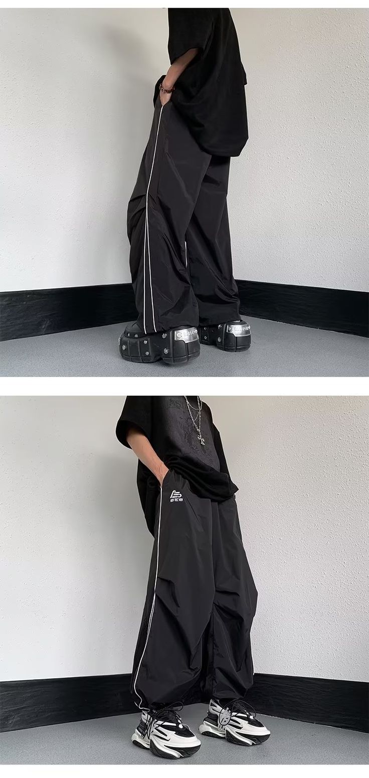 Baggy Parachute Pants, Streetwear Tracksuit, Joggers Streetwear, Casual Pants Style, Men Sport Pants, Pants Y2k, Black Wide Leg Trousers, Spandex Pants, Pants Style