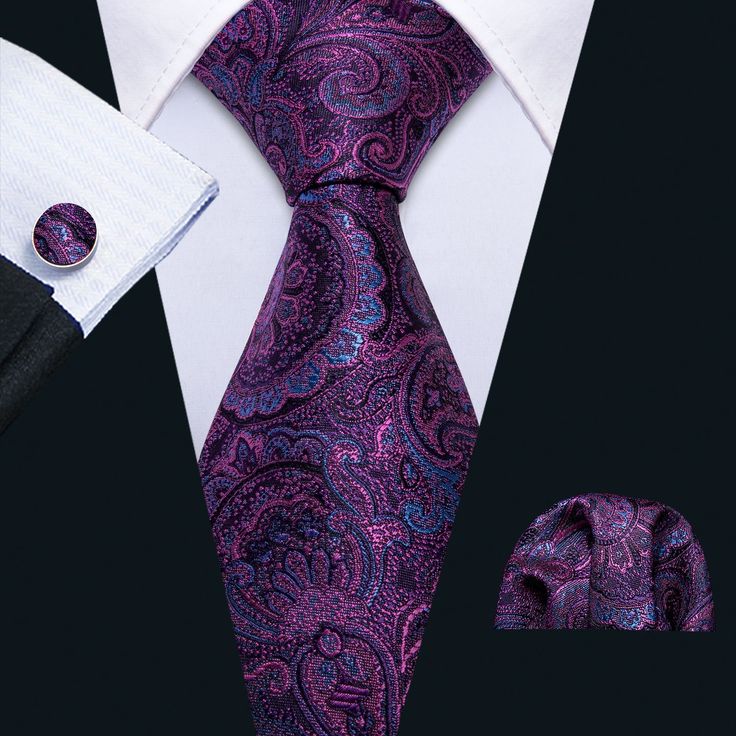 Big Discount& Free Shipping& Excellent Quality 👉Follow #barrywangtie to for more Material: 100% Silk Purple Ties, Luxury Purple, Pocket Square Size, Floral Necktie, Purple Paisley, Paisley Tie, Purple Tie, Cufflink Set, Paisley Floral