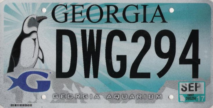 a close up of a license plate with a penguin on it