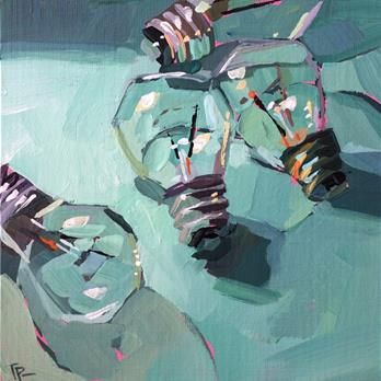 an oil painting of two light bulbs