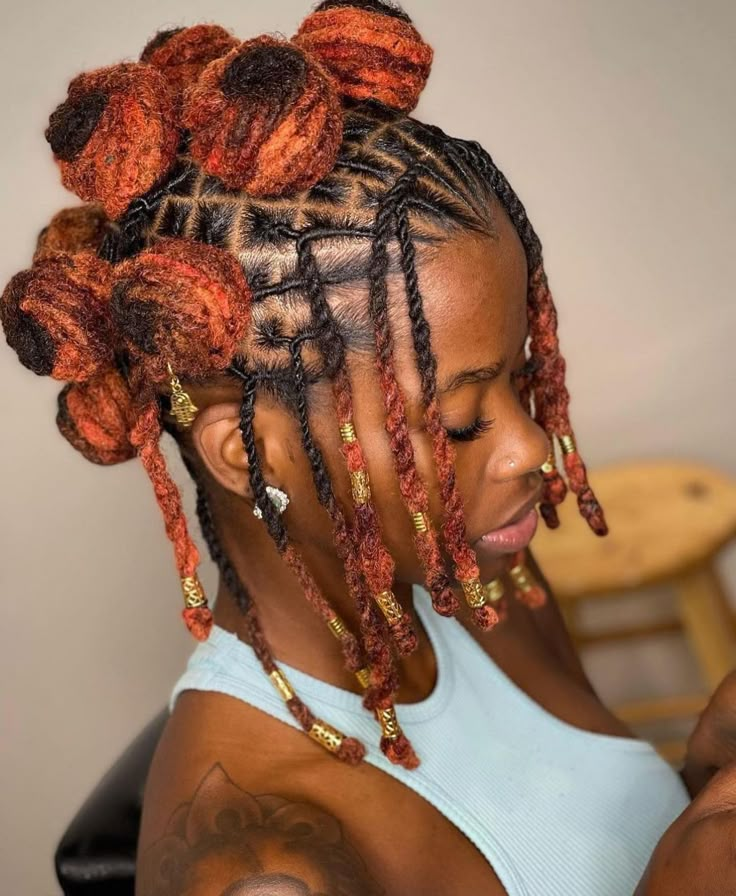 Loc Styles With Flowers, Crazy Loc Styles, Exotic Loc Styles, Alternative Loc Styles, Locs Pineapple Style, Unique Loc Styles For Women, Creative Loc Styles, Pineapple Loc Style, Retwist Styles