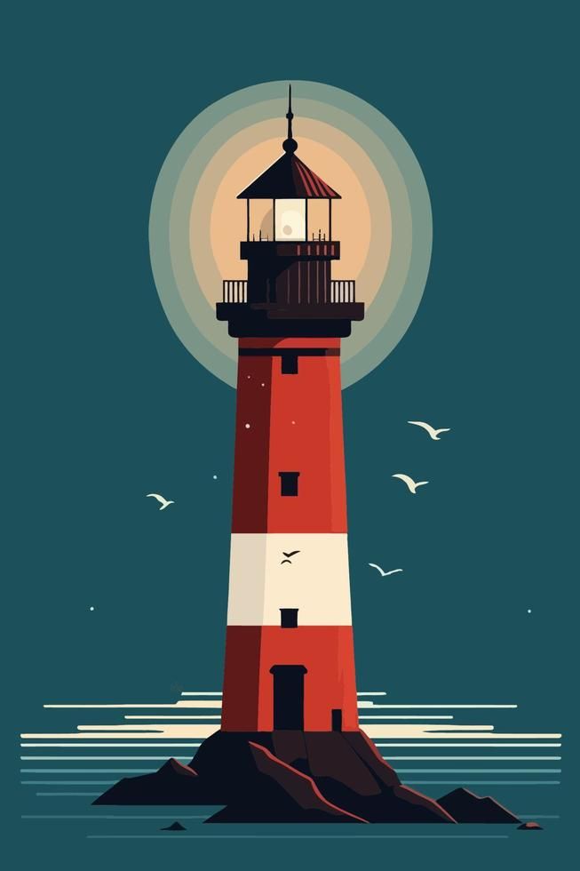 a red and white lighthouse sitting on top of a rock in front of the ocean