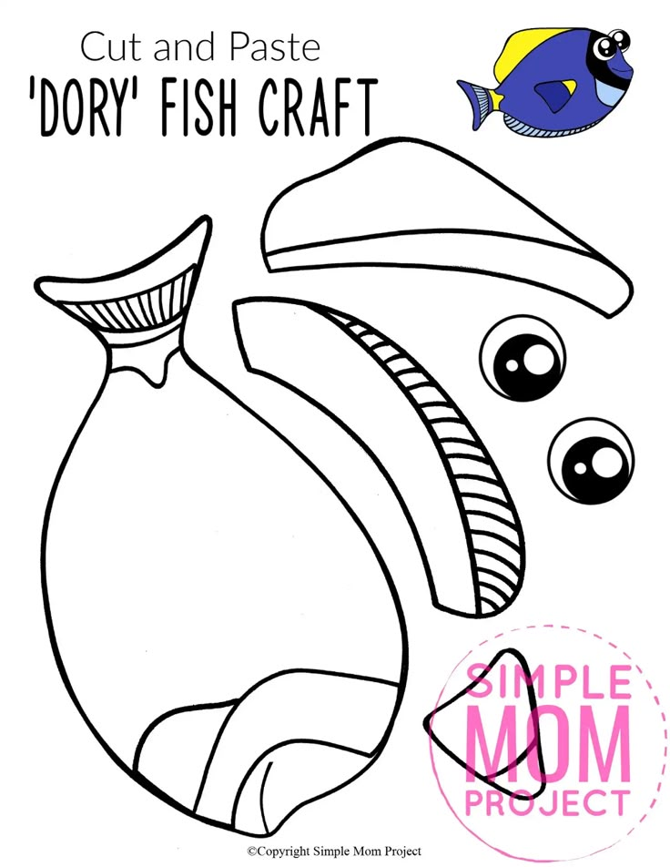 a coloring page with an image of a bag of fish and the words dory fish craft