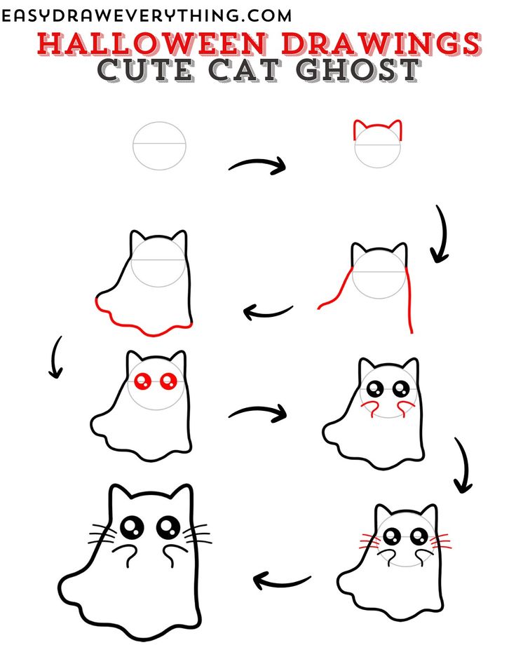 step by step drawing instructions for halloween cats