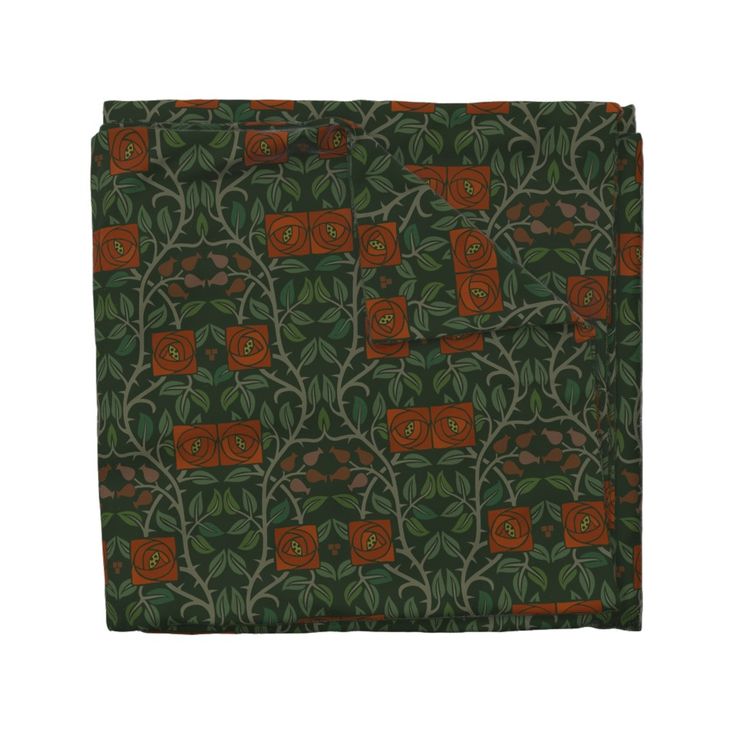 a green and orange floral print pocket square