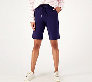 A must-have for your off-duty wardrobe, these Bermuda shorts exude laid-back, casual style. From Denim & Co.® Fashions. Casual Shorts With Short Inseam For Leisure, Bermuda Bottoms For Spring Leisure, Spring Bermuda Leisure Bottoms, Leisure Bermuda Bottoms For Spring, Casual Bermuda Leisure Bottoms, Sporty Cotton Jean Shorts For Spring, Relaxed Fit Knee-length Leisure Shorts, Relaxed Fit Knee-length Shorts For Leisure, Athleisure Shorts For Fall