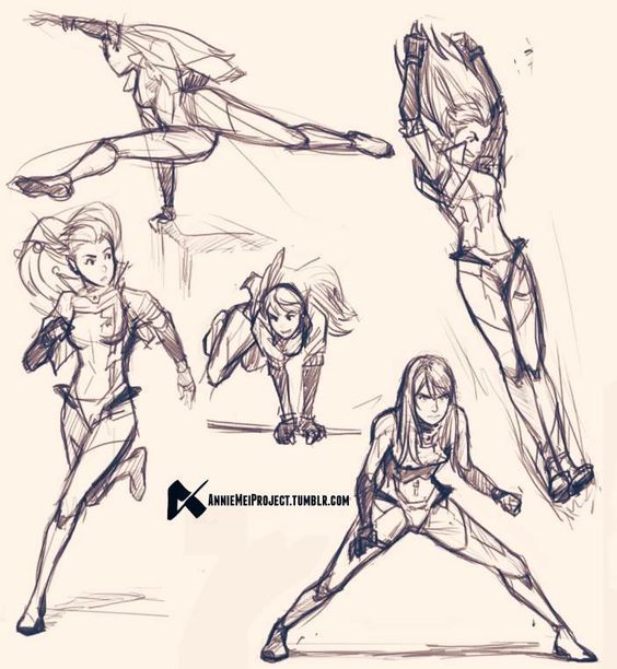 some sketches of people doing different poses