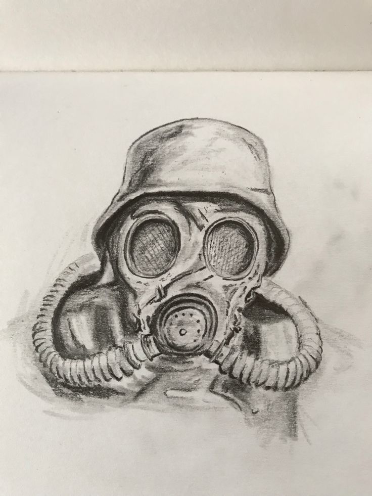 a pencil drawing of a gas mask