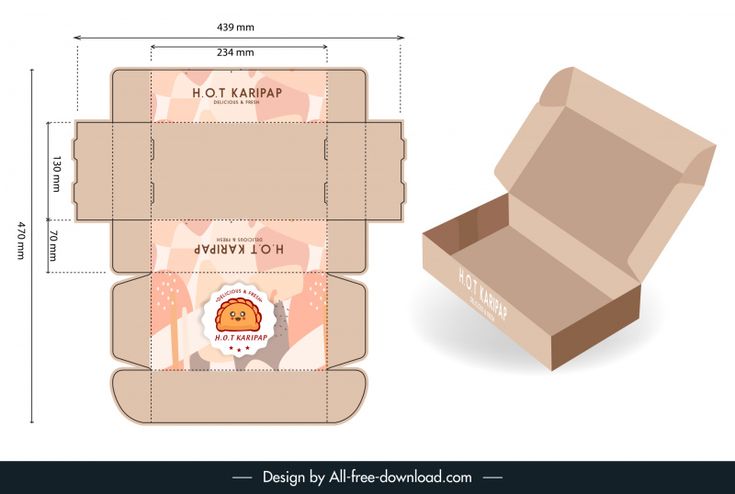 an open cardboard box with a lion on the front and side, next to it's measurements