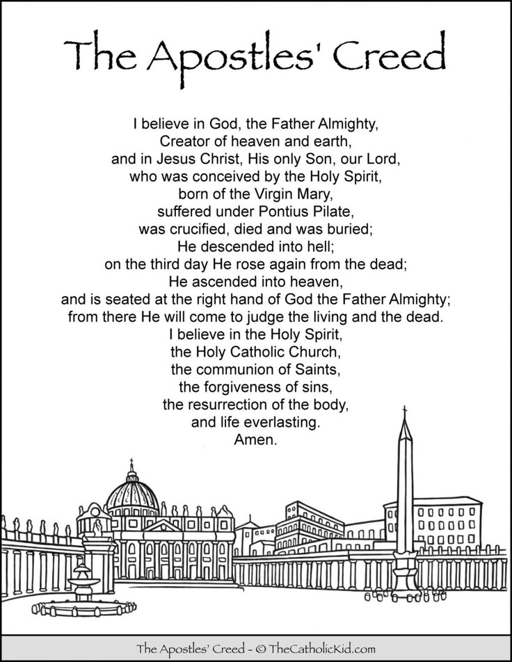 an image of the apostles's creed in black and white, with text above it