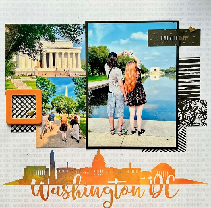 a scrapbook page with an image of two people and the words washington d c