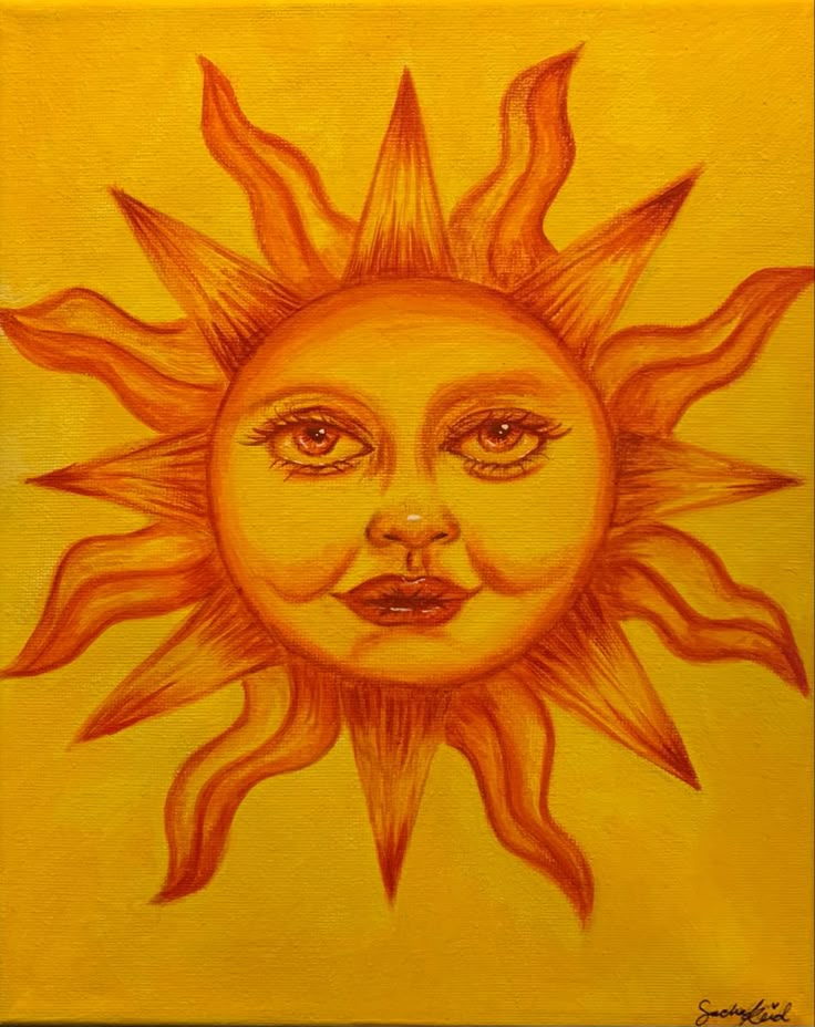 a painting of a sun with eyes