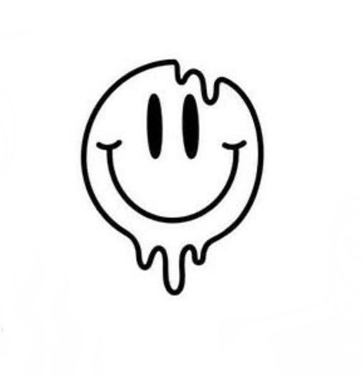 a black and white drawing of a smiley face