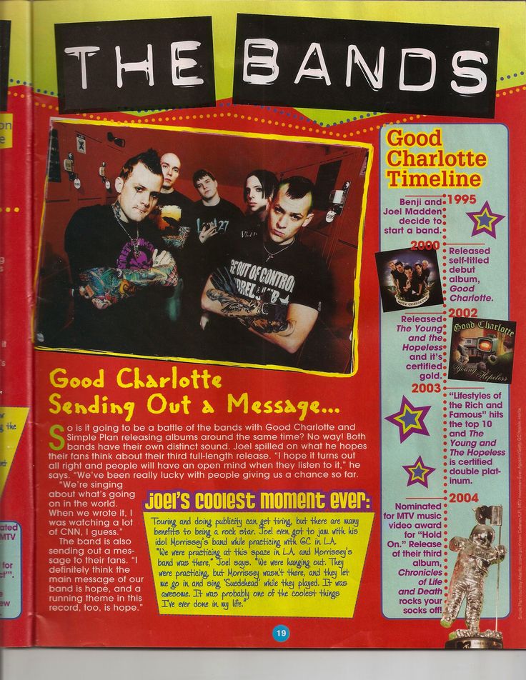 the band's back cover for their album, good charlotte fineline