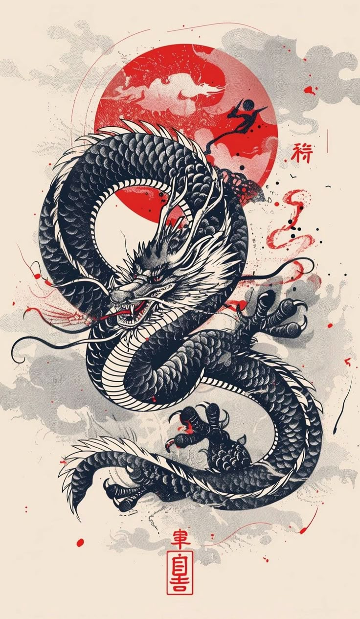 Asian Dragon Tattoo Designs, Asian Dragon Art, Asian Dragon Tattoo, Watercolor Waves, Arts Logo, Eastern Dragon, Statement Artwork, Eclectic Chic, Japanese Dragon Tattoo