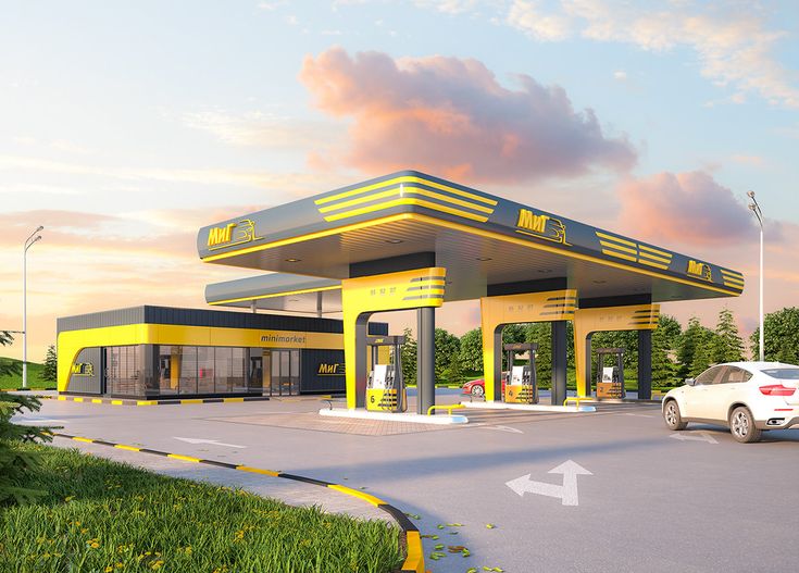 an artist's rendering of a gas station