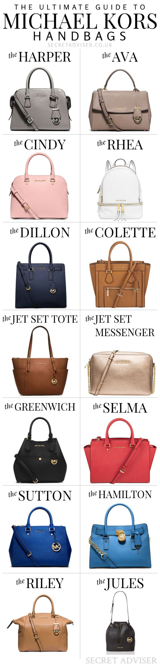 The Ultimate Guide to Michael Kors Handbags - Really useful for choosing your next one, or deciding which one to buy for someone else! Pin it for later. Curvy Petite Fashion, Fall Handbags, Michael Kors Outlet, Mk Bags, Victorias Secret Models, Milan Fashion Weeks, Michael Kors Handbags, Fashion Fall, Purses Designer