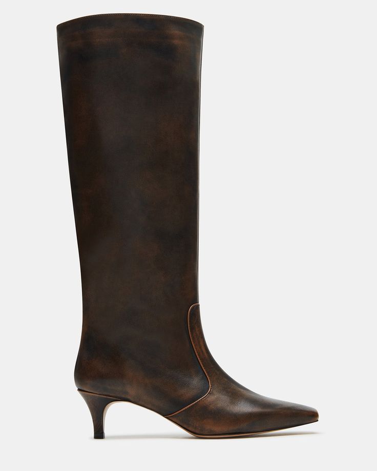 Upgrade your boot game with the LANDER boots. These boots have a square toe, knee-high length, and a trendy kitten heel and elevate any outfit while providing comfort and support. Perfect for everyday wear or dressing up for a night out. 2 inch heel height 14.75 inch shaft circumference 15.25 inch shaft height Leather upper material Textile and synthetic lining Synthetic sock Synthetic sole Imported Heeled Boots And Dress Outfit, Chocolate Brown Knee High Boots, Brown Slouchy Boots, Best Fall Boots, Chill Girl, Nordstrom Boots, Kitten Heel Slingbacks, Kitten Heel Boots, Work Fits