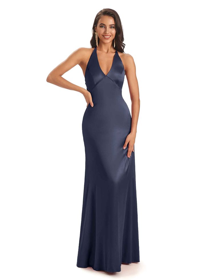 dark-navy|annabelle Elegant Navy V-neck Maxi Dress, Charcoal Bridesmaid Dresses, Halter Neck Prom Dress, Navy Satin Dress, African Bridesmaid Dresses, Unique Bridesmaid Dresses, Bridesmaid Dresses Uk, Halter Bridesmaid Dress, African Prom Dresses