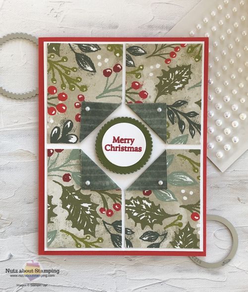 a close up of a christmas card on a white background with a ribbon and scissors