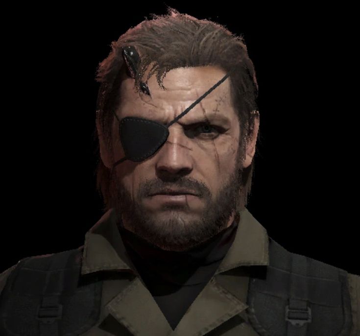 an image of a man with eye patch on his face and beard, in the video game metal gear